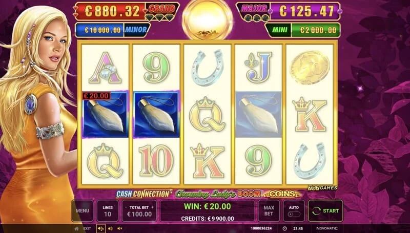 Cash Connection - Charming Lady's Boom Coins - grunnskjár með línunagvinnni